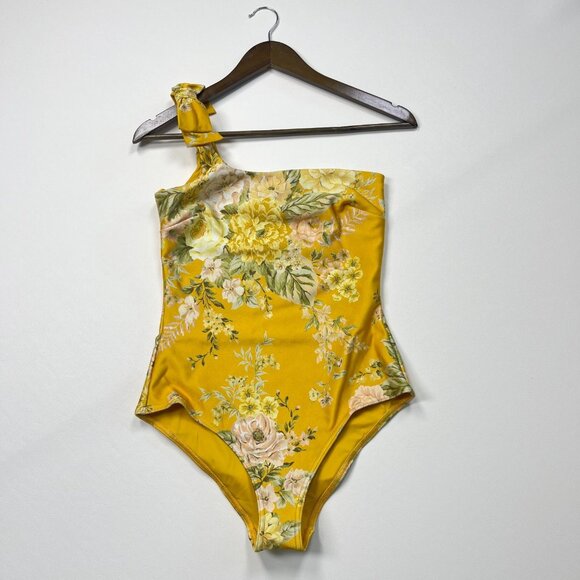 NWOT Zimmermann Amelie Bow Swimsuit One Shoulder Amber Floral Size 2 - Picture 2 of 13